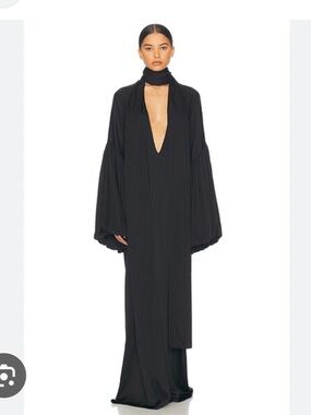 ELSA Serafina Black Silk Maxi Dress with Deep V